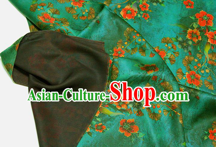 China Traditional Flowers Pattern Gambiered Guangdong Gauze Silk Fabric Classical Green Brocade