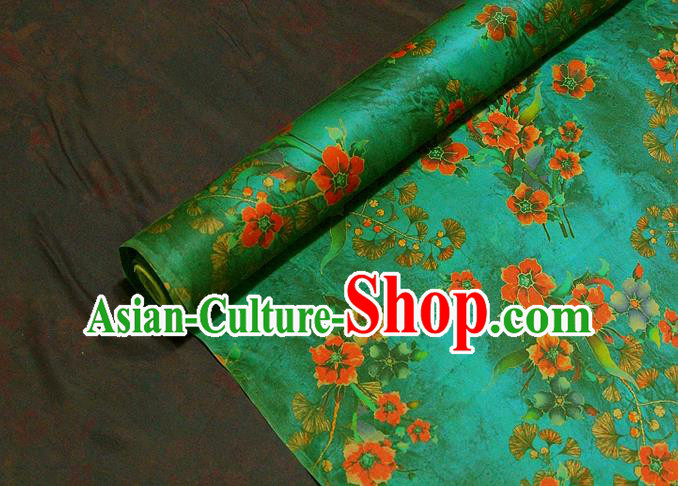 China Traditional Flowers Pattern Gambiered Guangdong Gauze Silk Fabric Classical Green Brocade