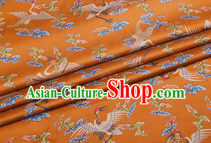 China Classical Silk Fabric Orange Brocade Traditional Cranes Pattern Gambiered Guangdong Gauze