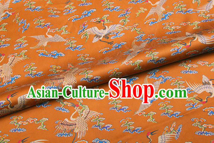 China Classical Silk Fabric Orange Brocade Traditional Cranes Pattern Gambiered Guangdong Gauze