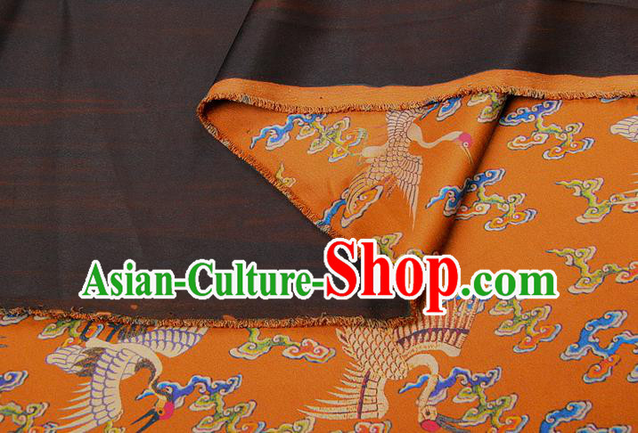 China Classical Silk Fabric Orange Brocade Traditional Cranes Pattern Gambiered Guangdong Gauze