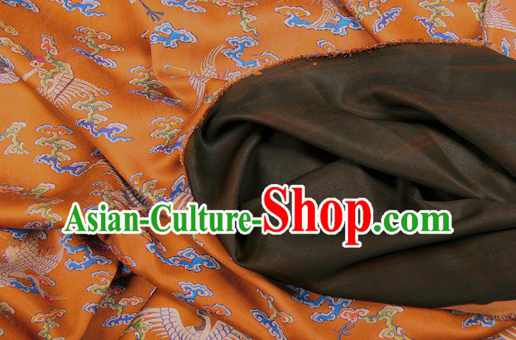 China Classical Silk Fabric Orange Brocade Traditional Cranes Pattern Gambiered Guangdong Gauze
