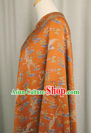 China Classical Silk Fabric Orange Brocade Traditional Cranes Pattern Gambiered Guangdong Gauze