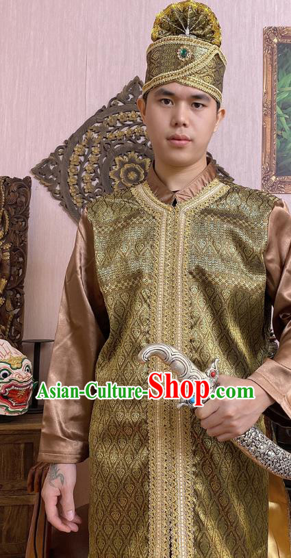 Thailand Traditional Folk Dance Costumes Asian Thai Court Prince Golden Costumes