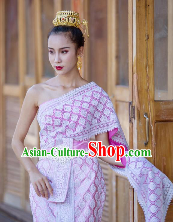Asian Thai Folk Dance Clothing Traditional Thailand Court Princess Rosy Dress Uniforms