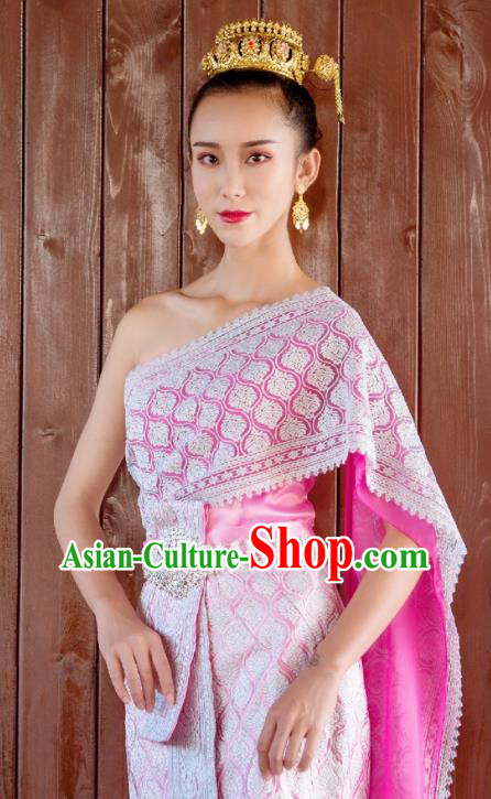 Asian Thai Folk Dance Clothing Traditional Thailand Court Princess Rosy Dress Uniforms