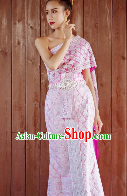 Asian Thai Folk Dance Clothing Traditional Thailand Court Princess Rosy Dress Uniforms