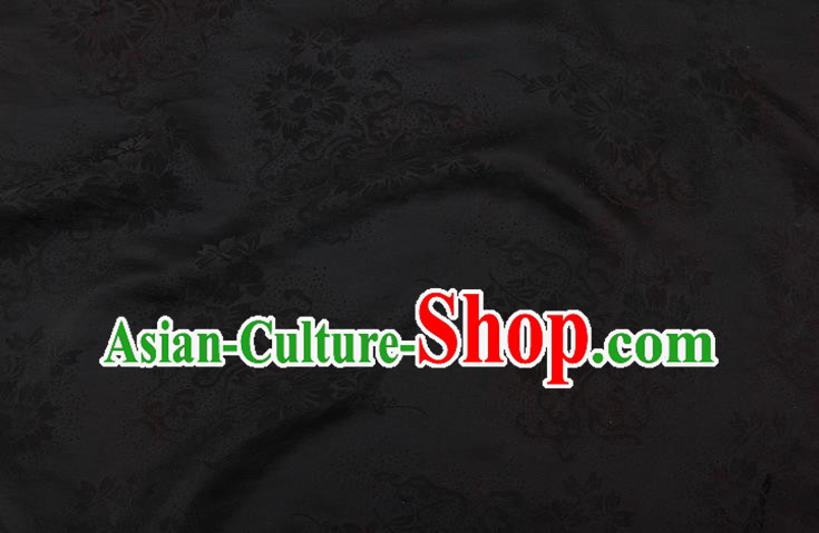 China Classical Cheongsam Peony Pattern Brocade Navy Gambiered Guangdong Gauze Traditional Silk Fabric
