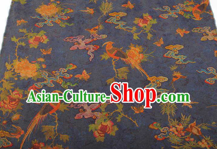 China Classical Cheongsam Birds Pattern Brocade Traditional Silk Fabric Blue Gambiered Guangdong Gauze