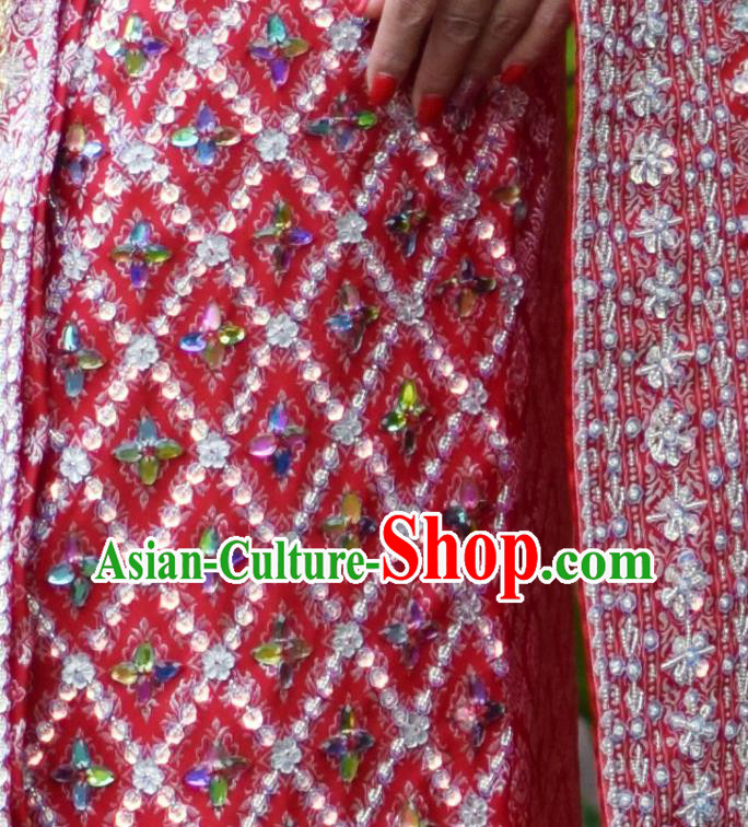 Traditional Thailand Rosy Blouse and Skirt Bride Dress Clothing Asian Thai Wedding Uniforms
