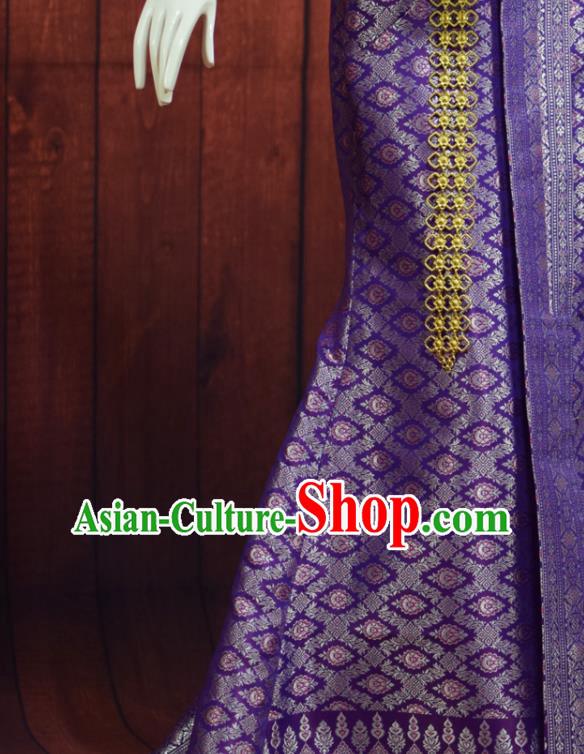 Traditional Thailand Bride Dress Clothing Asian Thai Wedding Uniforms Blouse and Purple Skirt