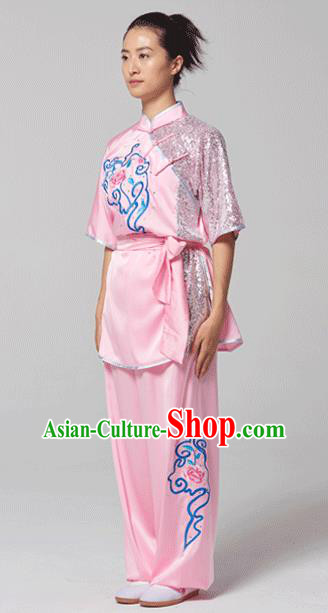 China Traditional Kung Fu Competition Pink Uniforms Tai Chi Martial Arts Costumes