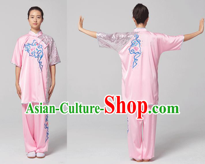 China Traditional Kung Fu Competition Pink Uniforms Tai Chi Martial Arts Costumes