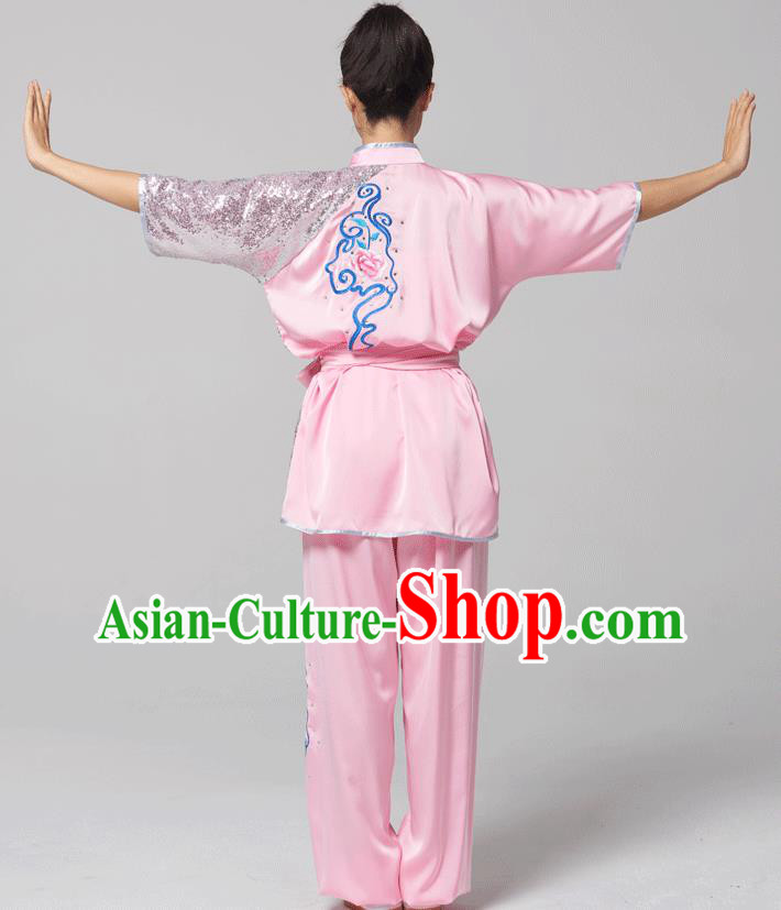 China Traditional Kung Fu Competition Pink Uniforms Tai Chi Martial Arts Costumes