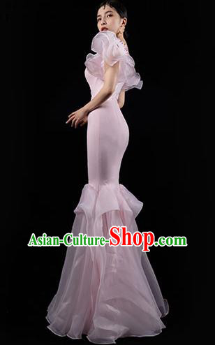 Top Grade Catwalks Pink Fishtail Dress Annual Meeting Full Dress Stage Show Compere Clothing