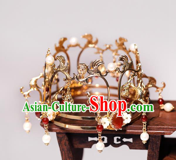 China Traditional Ming Dynasty Wedding Headdress Ancient Empress Agate Hair Crown