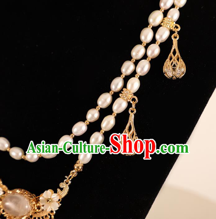 Chinese Traditional Hanfu Necklace Accessories Ancient Ming Dynasty Golden Lotus Necklet