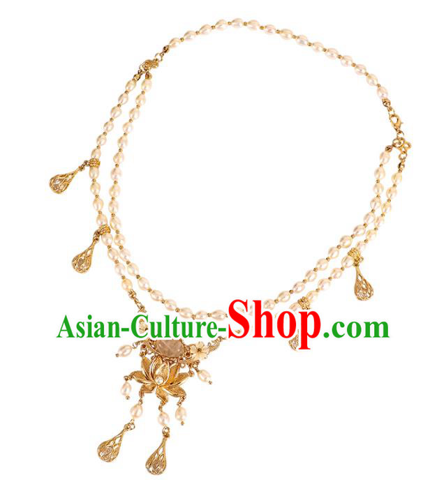 Chinese Traditional Hanfu Necklace Accessories Ancient Ming Dynasty Golden Lotus Necklet