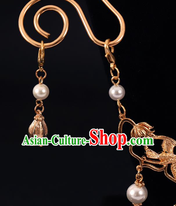 Chinese Traditional Ming Dynasty Necklace Accessories Ancient Court Woman Golden Phoenix Necklet