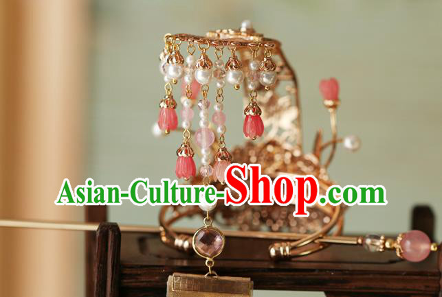 China Traditional Ming Dynasty Wedding Headwear Ancient Princess Golden Peony Hair Crown and Hairpin