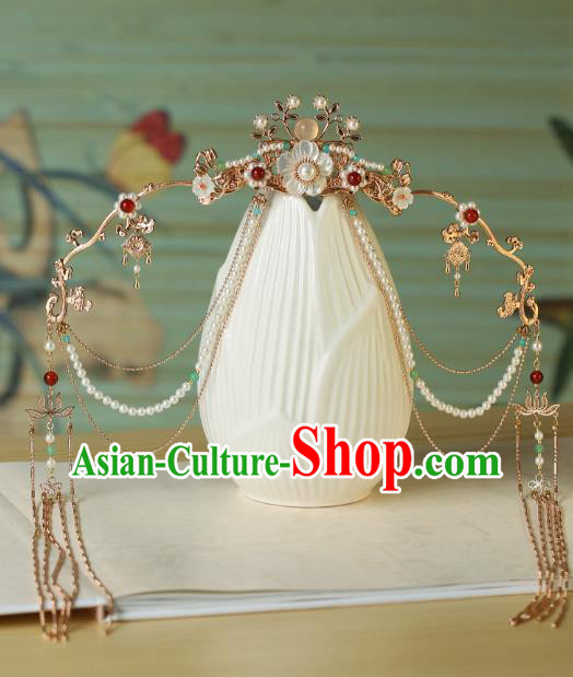 China Traditional Hanfu Shell Flower Hair Clasp Ancient Princess Tassel Hair Crown