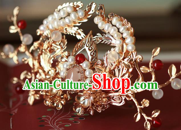 China Traditional Ming Dynasty Hair Comb Ancient Princess Golden Hair Crown