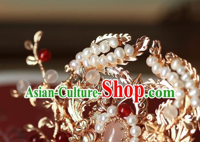 China Traditional Ming Dynasty Hair Comb Ancient Princess Golden Hair Crown