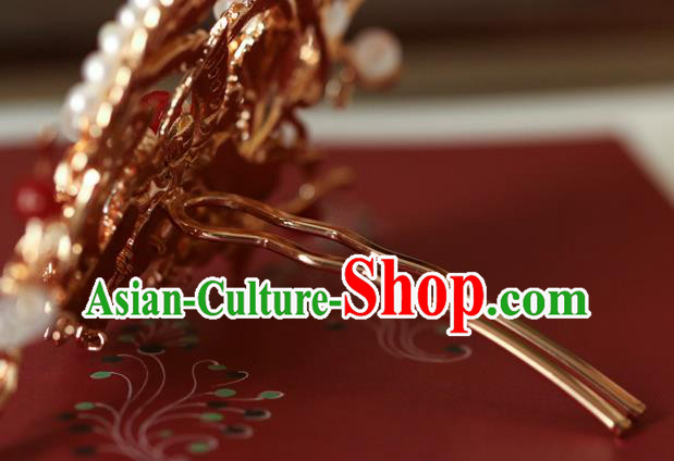 China Traditional Ming Dynasty Hair Comb Ancient Princess Golden Hair Crown