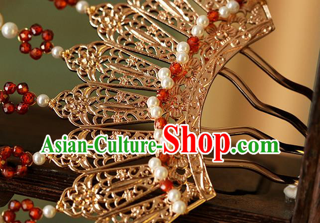 China Traditional Tang Dynasty Palace Lady Hairpin Ancient Princess Golden Hair Comb