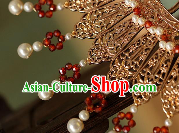China Traditional Tang Dynasty Palace Lady Hairpin Ancient Princess Golden Hair Comb