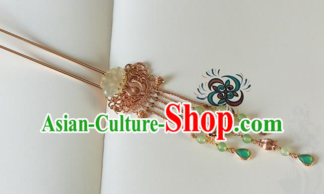 China Traditional Ming Dynasty Palace Lady Hairpin Ancient Princess Jade Tassel Hair Stick