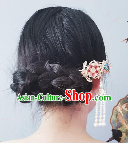 China Traditional Ming Dynasty Court Woman Hairpin Ancient Empress Pearls Tassel Hair Stick