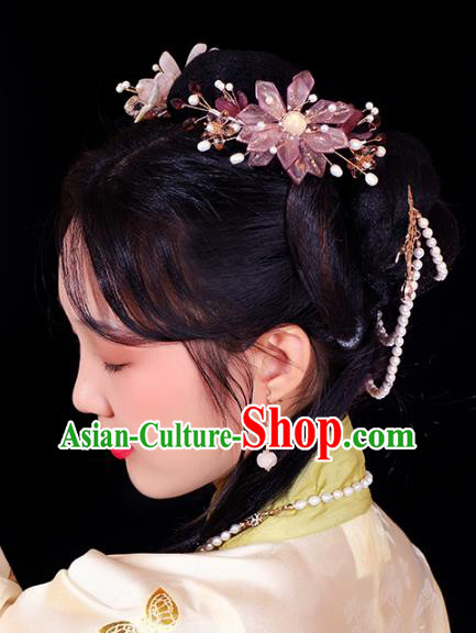 China Traditional Song Dynasty Court Hair Stick Ancient Princess Purple Flower Hair Comb