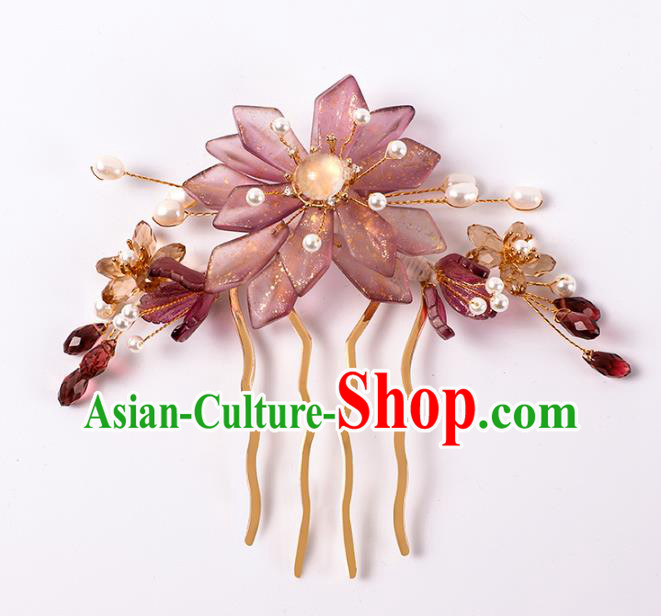 China Traditional Song Dynasty Court Hair Stick Ancient Princess Purple Flower Hair Comb