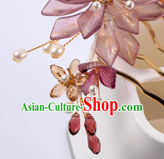 China Traditional Song Dynasty Court Hair Stick Ancient Princess Purple Flower Hair Comb