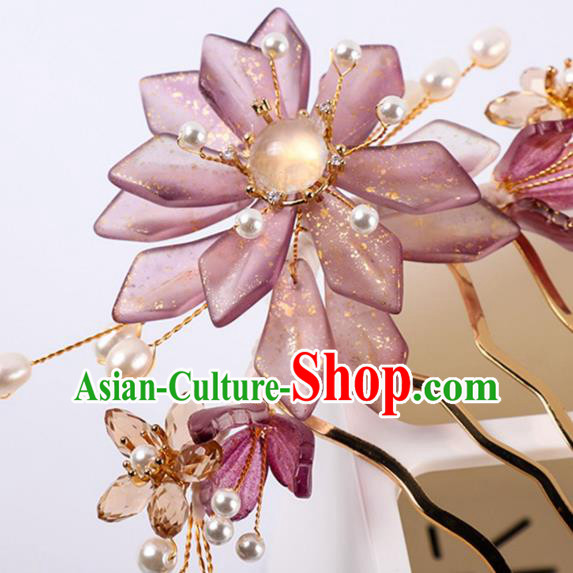 China Traditional Song Dynasty Court Hair Stick Ancient Princess Purple Flower Hair Comb