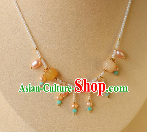 Chinese Traditional Tang Dynasty Pearls Necklace Accessories Ancient Court Beauty Necklet