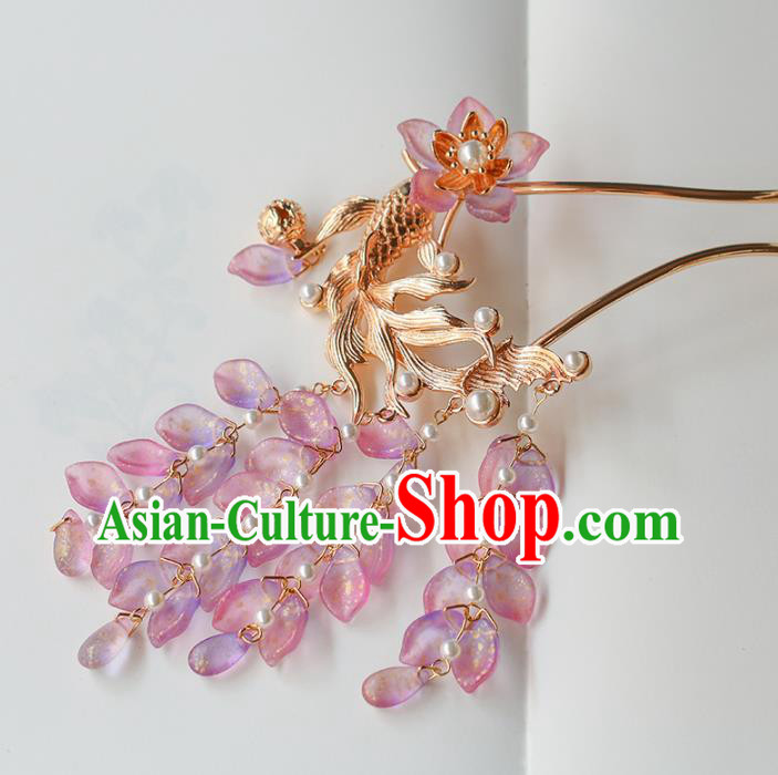 China Traditional Ming Dynasty Goldfish Hairpin Ancient Princess Wisteria Tassel Hair Stick