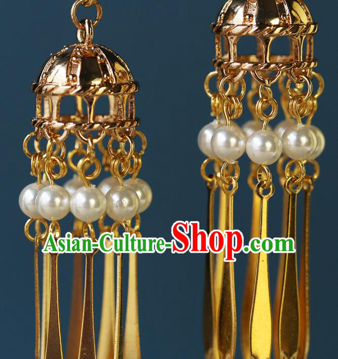 Chinese Traditional Hanfu Tassel Earrings Ancient Bride Golden Ear Accessories