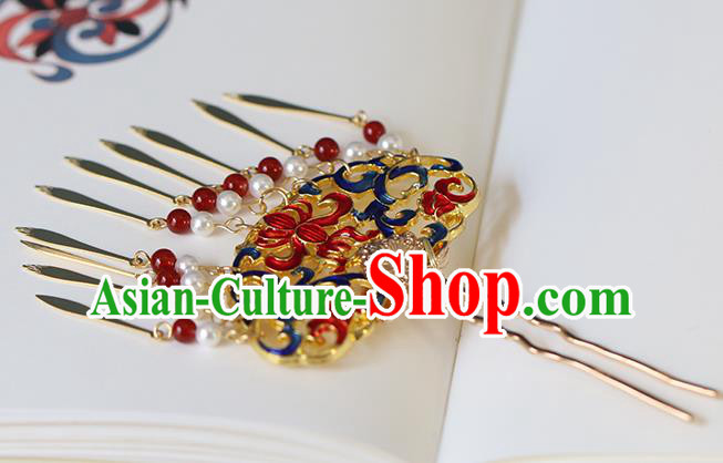 China Traditional Ming Dynasty Court Tassel Hairpin Ancient Palace Lady Cloisonne Hair Stick