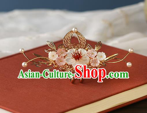 China Traditional Ming Dynasty Princess Golden Hairpin Ancient Palace Lady Shell Plum Hair Stick