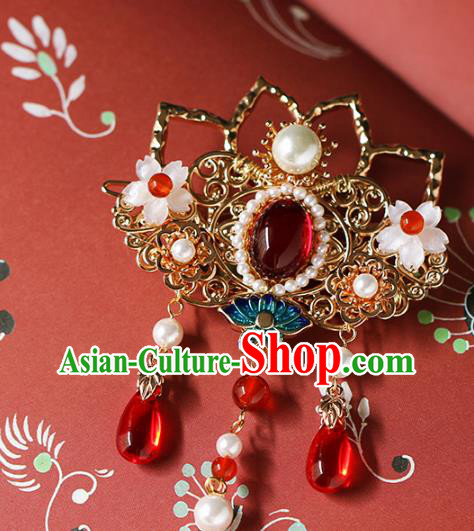 China Traditional Hanfu Tassel Hair Claw Ancient Palace Lady Golden Lotus Hair Stick