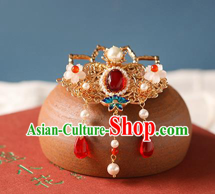 China Traditional Hanfu Tassel Hair Claw Ancient Palace Lady Golden Lotus Hair Stick