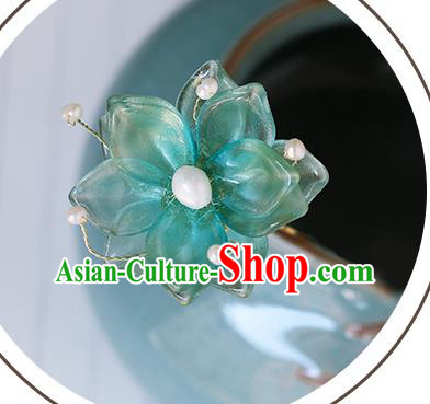 China Traditional Ming Dynasty Hairpin Ancient Princess Green Flower Hair Stick