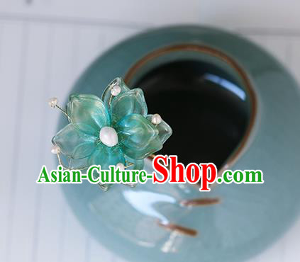 China Traditional Ming Dynasty Hairpin Ancient Princess Green Flower Hair Stick