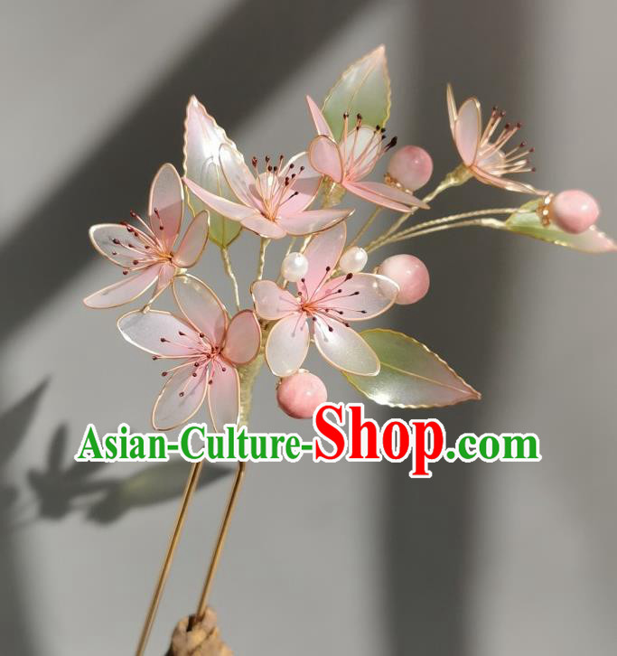 China Traditional Hanfu Peach Blossom Hairpin Handmade Ancient Palace Lady Hair Stick