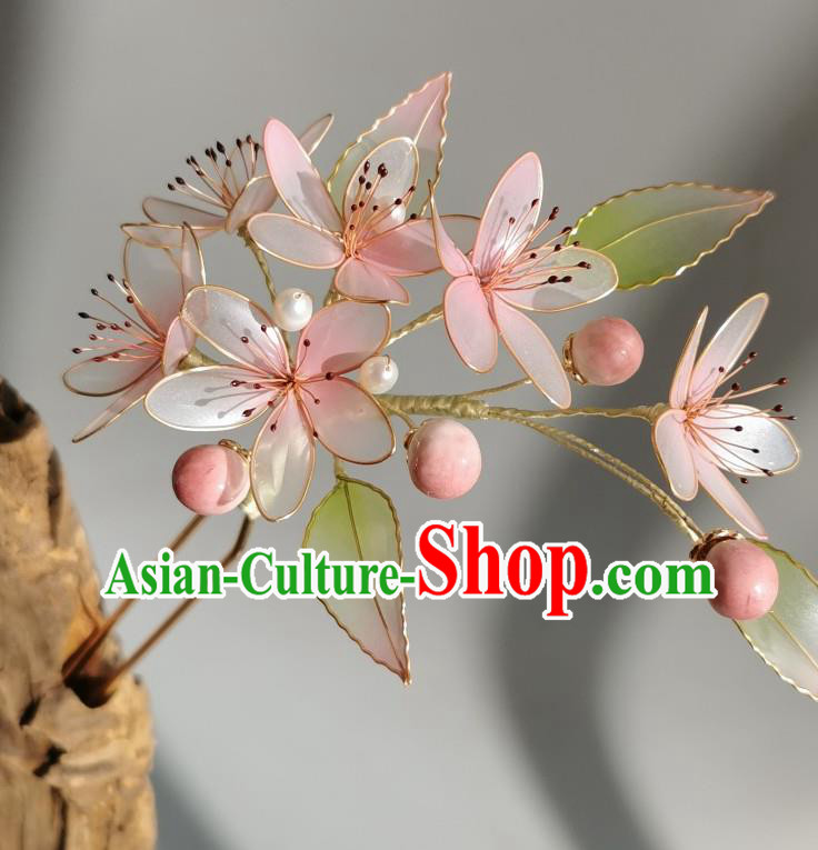 China Traditional Hanfu Peach Blossom Hairpin Handmade Ancient Palace Lady Hair Stick