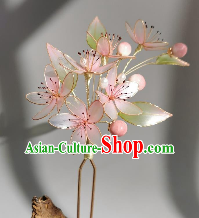 China Traditional Hanfu Peach Blossom Hairpin Handmade Ancient Palace Lady Hair Stick