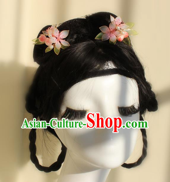 China Traditional Song Dynasty Young Lady Hair Stick Ancient Palace Princess Peach Flowers Hairpin