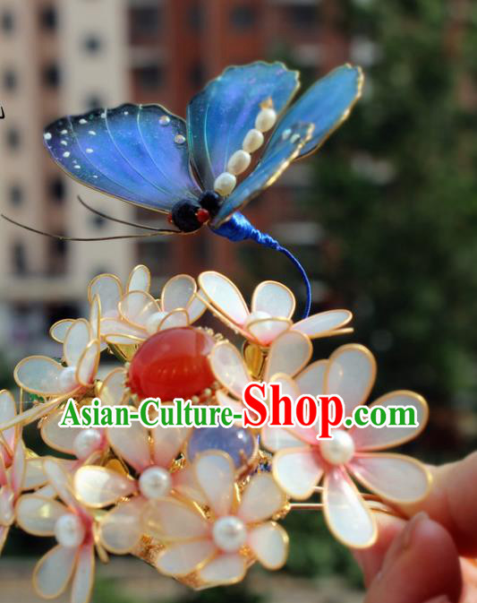 China Ancient Court Lady Hairpin Traditional Ming Dynasty Butterfly Flowers Hair Crown
